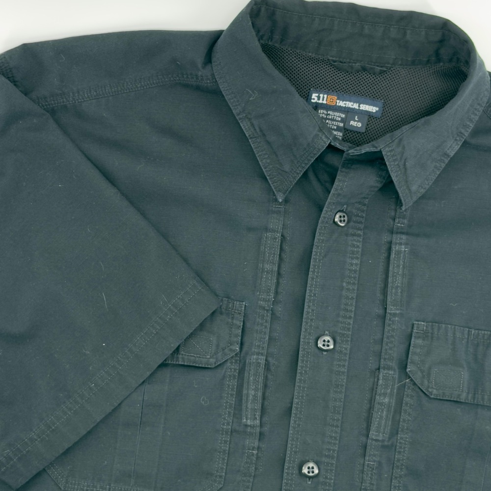 5.11 Tactical Series Mens Black Short Sleeve Ripstop Button Down Shirt Large REG